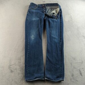 Levis 501 Jeans Mens 36x34 (Fits 34x33) Blue Wallet Fade Distressed Button Fly